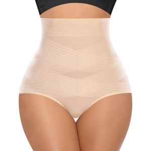 YARRCO Culotte Gainante Femme Ventre Plat Gaine Amincissante Invisible Taille Haute Slips Gainant Culottes Sculptantes Panty Gainant sans Couture Minceur Shapewear Slip Confortable (#14 Beige,L) (YARRCO, neuf)