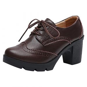Jamron Femmes Talon Bloc Brogues &agrave; Lacets Chaussures de Derby Escarpin Chaussures Habill&eacute;es Caf&eacute; SN02955 EU38.5 (No.7 Fashion House, neuf)