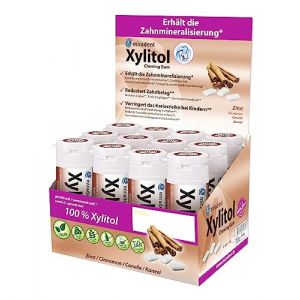 miradent Chewing-gum dentaire au xylitol Cannelle | 12 pcs | goût épicé | sans sucre | vegan | protège contre les caries | pour emporter (Hager & Werken, neuf)