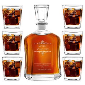 Maverton Ensemble de Carafes Personnalis&eacute;s a Whisky Rhum Cognac Avec 6 Verres a Whisky Grav&eacute;s - 700 ml Service Universel Verre Whisky et Carafe - Cadeau Noel - Magister (MAVERTON, neuf)