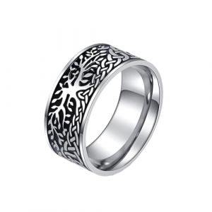 HIJONES Bague Éternelle Arbre De Vie pour Hommes en Acier Inoxydable 10Mm Punk Rock Biker Cadeau Romantique Bijoux Argent Taille 57 (HIJONESeurope, neuf)