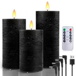 AiiBowy Bougies LED Rechargeables USB [3 PCS] Bougies LED Flamme Vacillante, Bougies LED Sans Flamme, Bougies Piliers pour Décoration Halloween, Noël, Anniversaire et Fêtes Noir (HuuFan Shop, neuf)