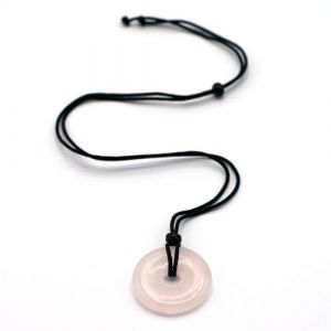 Miracles Minéraux Pendentif Pierre naturelle | Donut Pi chinois| double pointes concentrateur d'énergie (Donut Pi 30 mm cordon réglable de 20-55 cm | Quartz rose) (Miracles Minéraux, neuf)