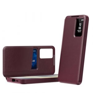 COQUE Housse pour Galaxy S25 FE,&eacute;tui de t&eacute;l&eacute;phone Intelligent avec fen&ecirc;tre et 1 Emplacement pour Carte,&eacute;tui de Protection Complet en Cuir Exquis, pour Samsung Galaxy S25 FE 5G-Rouge (COQUE, neuf)
