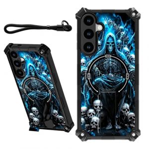 DIGTIALL Coque pour Samsung Galaxy A56 5G 6,7" avec dragonne et béquille cachée - Coque de protection double couche résistante aux chocs pour homme et femme - Motif tête de mort bleue (Xiamen Lingpei Trading Co., Ltd, neuf)