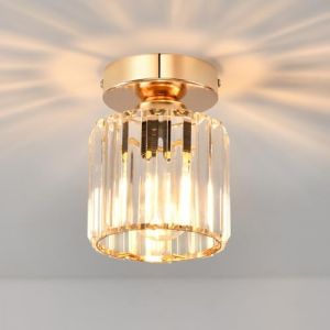 ANWIO Plafonnier Dor&eacute; en Cristal Industriel, Luminaire E27 Lustre Suspension Design M&eacute;tal &Oslash;135mm,Eclairage Plafond Moderne pour Couloir, Salon, Salle &agrave; Manger, Cuisine (LIGHTING EU, neuf)