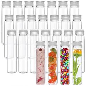 Kurtzy Tubes à Essai Plastique Transparent avec Bouchon à Vis et Brosse de Nettoyage (25 Pcs) 75 ML - Eprouvettes Réutilisables TranspAarentes pour Bonbons, Fêtes, Liquide, Sel de Bains et Perles (Tinyyo Europe, neuf)