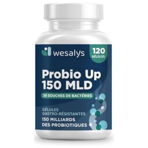 Probiotique flore intestinale - 150 Milliards UFC/Jour - 30 souches bactériennes, 120 Gélules Gastro-résistantes. Probiotiques et prebiotique, lactobacillus gasseri, Bifidobactéries, Inuline. Probio U (WE Salus, neuf)