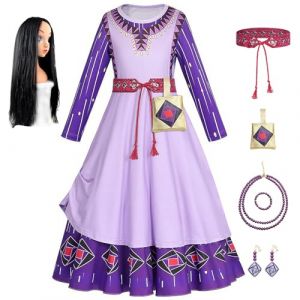 YOSICIL Wish Asha Robe Princesse Fille Costume avec perruque Sac Collier Violet Tenues Dress Up Set Enfants Uniforme pleine longueur pour Cosplay Déguisement Noël Fête d'anniversaire Cadeau， 120 (YOSICIL., neuf)