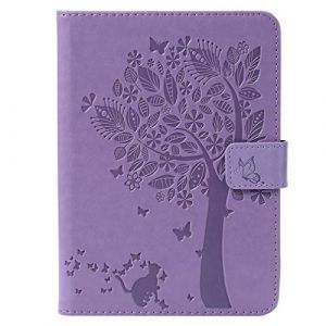LMFULM&reg;&Eacute;tui pour Tous Les Kindle Paperwhite (Mod&egrave;les 2018/2016/ 2015/2013/ 2012 avec &Eacute;cran 6 Pouces) PU Cuir Couverture Magn&eacute;tique Housse Chat en Relief et Arbre Stent Fonction Flip Cuir Violet (LMAZWUFULM, neuf)