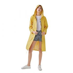Freesmily Manteau de pluie long élégant pour femme avec veste de pluie imperméable à capuche, jaune, XL (Freesmily, neuf)
