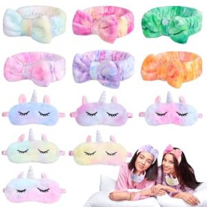 Lot de 12 accessoires de fête pyjama, bandeaux en peluche douce avec nœud et masques pour les yeux d'animaux, fournitures de pyjama amusantes pour soirée pyjama et spa (shineW, neuf)