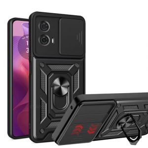 ESTH&reg; Coque pour Motorola Moto E14/Moto G24/G04/G04s avec Lentille Coulissante Couverture et Support Rotatif, Anti-Chute &Eacute;tui Housse Compatible avec Support De Voiture Magn&eacute;tique, Noir (Caizeng, neuf)