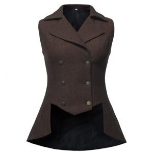 UniqKaliber Femmes Veste victorienne, tenue des ann&eacute;es 1920, manteau en tweed Renaissance gothique Steampunk Gilet Veste Top, marron, S (UniqKaliber Official Store, neuf)