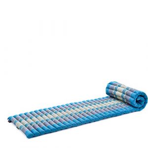 Leewadee Matelas De Sol Pliable, Futon Japonais Enroulable, Lit D'Appoint, Chauffeuse, Tapis De Yoga Ou Méditation en Kapok, 190 x 50 cm, Bleu Clair (Leewadee, neuf)