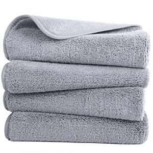 Polyte - 4 Serviettes de Bain en Microfibres - pour Les Mains - sèche Rapidement/ne Peluche Pas - Gris - 40 x 76 cm (Polyte Store, neuf)