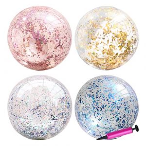 Hileyu Ballon de Plage geant Ballon à Paillettes Glitter Boule Gonflable de Bulle, Ballon Transparent de Rebond résistant à la déchirure, pour Jeu Intérieur Extérieur (Sukhud Shop, neuf)