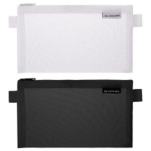 TIESOME Trousse &agrave; Crayons 2pcs Clear Exam Pencil Pouch, Mesh Zipper Pen Pouch Nylon Sac de Rangement de Crayons Sac de Maquillage pour Femmes &Eacute;tui de Papeterie Portable pour &eacute;tudiants (Noir+Blanc) (Lincyy, neuf)