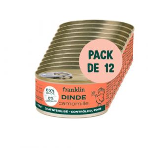 FRANKLIN &ndash; P&acirc;t&eacute;es pour Chat &ndash; sans C&eacute;r&eacute;ales &ndash; pour Chaton, Chat Adulte & S&eacute;nior &ndash; 66% de Viande &ndash; Saveur Dinde, Camomille &ndash; Nourriture Humide &ndash; Maximise l'hydratation &ndash; Boite 12x100g (Franklin Pet Food, neuf)