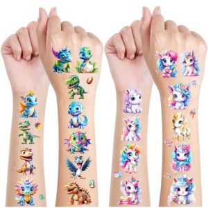 Tatouage Ephemere Paillette Enfant, 12 Feuilles Tatouage Enfant Licorne & Dinosaure, Licorne Cadeaux pour Filles, Decoration Anniversaire Dinosaure Tatouage, Tatouage Etanche Paillettes Enfants (JOJOLUXE Direct, neuf)
