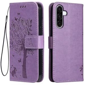 Topme &Eacute;tui en Cuir pour Samsung Galaxy A17 5G / A17 (4G LTE) (6.7" inches), [ Coque Housse de T&eacute;l&eacute;phone Style Motif Chat Et Arbre] - Violet Clair (topme, neuf)