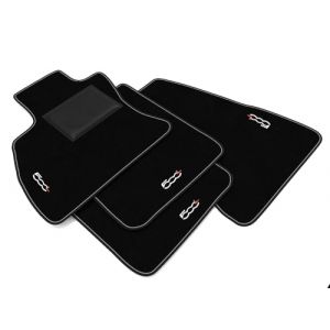Tapis de voiture pour 500L &agrave; partir de 2012 | Kit complet 4 tapis de voiture brod&eacute;s bord noir couture blanche | moquette haute qualit&eacute; | fond antid&eacute;rapant | talonnette PVC | longue dur&eacute;e (Vibe Pushers, neuf)