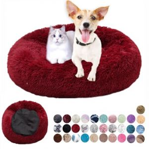Panier Rond pour Chien Lit pour Chien Tissu Peluche Doux Panier Chien Coussin pour Chat Lavable Anti Dérapant Coussin Apaisant pour Chat Petit Moyen Taille Rouge 80cm (Mr Wu's shop, neuf)