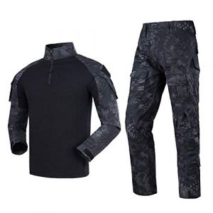 Tenue de camouflage Airsoft pour hommes, comprend pantalon tactique, chemise de combat paintball avec manches longues et fermeture &Eacute;clair 1/4, combinaison militaire BDU, pour ext&eacute;rieur, chasse, XL (YUSHOW Sports, neuf)