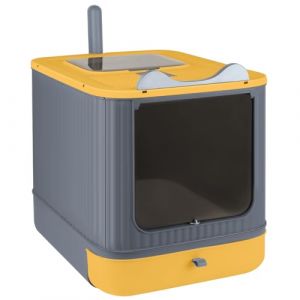 Bac &agrave; Liti&egrave;re Ferm&eacute; pour Chat, Maison de Toilette, Plateau Amovible, Pelle, Brosse, pour Grand Chat, Capacit&eacute; de Charge 15 kg,Anti-fuites44,5 * 36,5 * 34,5 cm- Jaune (Hechheu, neuf)