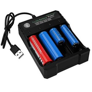 Chargeur de batterie 18650, chargeur de batterie universel rapide &agrave; 4 emplacements USB pour batteries rechargeables Li-ion 3,7 V TR IMR 10440 14500 16650 18650 16340 (RCR123) batteries avec LED rouge (ABUNRO UK, neuf)