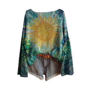 Pulls Femme Vintage Imprim&eacute; Floral Boh&egrave;me Pull Over Tricot&eacute; Chic Et &Eacute;l&eacute;gant Col Rond Manche Longue Sweater Motif Jacquard Hauts Oversize Casual Vetement 2025 Femme D&eacute;contract&eacute;s (Anglekie, neuf)