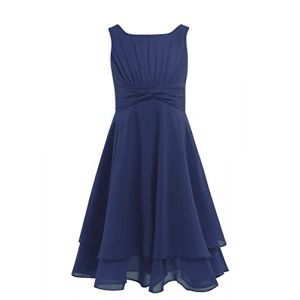 ranrann Enfant Fille Robe de C&eacute;r&eacute;monie Princesse Robe Mousseline de Soie Bowknot Bapt&ecirc;me Robe de F&ecirc;te Anniversaire sans Manches Robe Mariage Soir&eacute;e Et&eacute; 4-14 Ans Bleu Marine 14 Ans (ranraneu, neuf)
