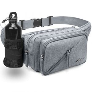 REETEE Sac Banane Homme Femme Sac Sacoche Banane avec Porte Bouteille, Ceinture r&eacute;glable Sacoche Banane Ville pour Balade Escalade Voyage Randonn&eacute;e Sport Fanny Pack Waist Pack (Gris) (REETEE, neuf)