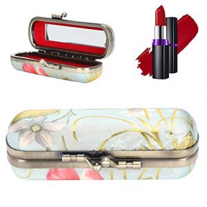 Portable Étui à Rouge à Lèvres, Trousse de Maquillage Motif de Broderie Vintage Support de Stockage de Brillant à Lèvres Avec Miroir de Maquillage Pour Femmes Filles Sac à Main (Hennhonn, neuf)