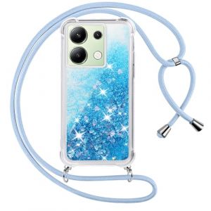 Vauki Coque pour Xiaomi Redmi Note 13 4G avec Cordon,Paillette Liquide Transparent Crystal Glitter Housse,Protection Antichoc Silicone Souple TPU Bumper Case,Réglable Collier pour Redmi Note 13, Bleu (HALLER GESINE, neuf)