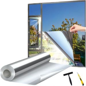 Laputaqua Film Miroir pour fenetr 80 x 200cm Anti UV Anti Regard avec Kit de Pose Film occultant Fenêtre Bon Effet Miroir Protection de la Vie privée pour Maison Bureau Magasin (Argenté, 80X200(cm)) (Hong Run International, neuf)