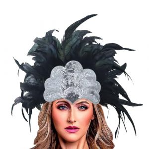 Diadème Carnaval Serre Tête Plumes et Paillettes Coiffe pour Coiffe Bresilienne Plume Costume de Mascarade Cosplay Costume pour Brésilienne Costume Déguisement Accessoire Soirée à Thème (hoarse-NU, neuf)