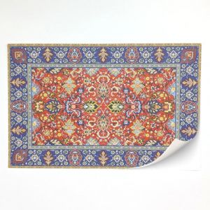 Moquette autocollante avec structure textile véritable pour maison de poupée à l'échelle 1/12 (tapis oriental bleu 1) (Byrg Miniatures, neuf)