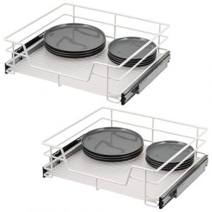 bremermann Lot de 2 tiroirs t&eacute;lescopiques &ndash; 60 cm avec &eacute;tag&egrave;re, tiroir de cuisine, &agrave; extension compl&egrave;te, avec rails t&eacute;lescopiques, id&eacute;aux pour la cuisine, la salle de bain et la chambre &agrave; coucher, en (eluno24, neuf)
