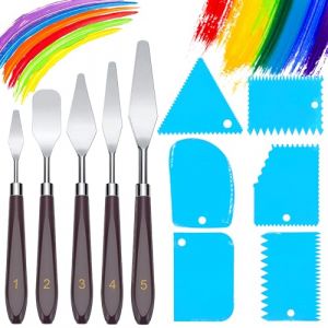 11 Pièces Ensemble de couteaux à peinture,5 Couteaux à Palette+6 Plastique Couteaux grattoirs,Couteaux à Peindre Acier Inoxydable,Palette Couteau,Peinture à l'huile Accessoires de Mélange de Couleur (Nadia.Nie, neuf)