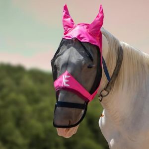 XE Masque Anti-Mouches pour Chevaux avec Oreilles &ndash; Masque Complet en Maille Respirante pour Le Visage et Le Nez pour Protection UV et Mouche Equine (Full Pink Mask, Extra Full (XL)) (Xpert Corp, neuf)