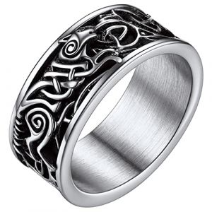 Bague Celtique Loup Homme Viking Fenrir Nordique Grande Bagues Acier Inoxydable 72 Bijoux Biker Punk Cadeau pour Gar&ccedil;on (FaithHeart Jewellery, neuf)