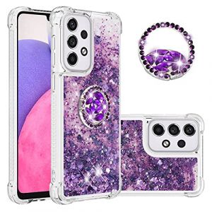 QIWEIQING Glitter Coque pour Samsung Galaxy A33 5G, Fille Silicone Paillette Strass Glitter de Luxe avec Support, Liquide Gel Bumper Housse de Protection &Eacute;tui pour Galaxy A33 5G.Purple YBH (QIWEIQING, neuf)