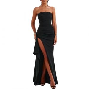Bcenoilua Robe Longue Femme Sexy sans Manches Epaules D&eacute;nud&eacute;es Maxi Robes El&eacute;gant Fendue Slim Bodycon Robe Dos Nu &agrave; Ourlet Irr&eacute;gulier Robes de Soir&eacute;e pour Clubbing Nuit Cocktail Party (foshanshijieyuegongyinglianguanliyouxiangongsi, neuf)