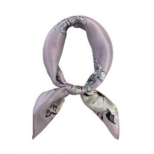 Foulard 100 % soie de m&ucirc;rier pour femme &ndash; Foulard carr&eacute; l&eacute;ger en satin &ndash; Petit foulard en soie pour dormir 53,3 x 53,3 cm, 17 Fleur Violet, Small (Tuxian, neuf)