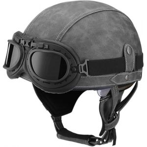 VVPEC Casque Moto en Cuir Vintage avec Lunettes ECE Homologu&eacute; Casque de Pilote R&eacute;tro Casque Scooter Homme Femme Demi Casque Coupe-Vent Casque pour Moto V&eacute;lo Scooter &Eacute;quitation etc(2,M(57~58CM)) (xinzhoushixinfuquxinmiaozonghejingyingbu, neuf)