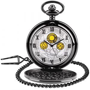 Tiong Doctor Who Montre de poche &agrave; quartz avec bo&icirc;tier en bronze Cadran blanc et cha&icirc;ne pour homme Style r&eacute;tro Dr Who, Noir , Vintage ou classique (Shenzhen Bo Si Ni Watch Co Ltd, neuf)