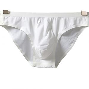 Faringoto Sous-vêtements hommes sans couture slips shorts homme soie glacée taille basse culotte solide semi-transparent, blanc, S (Faringoto, neuf)