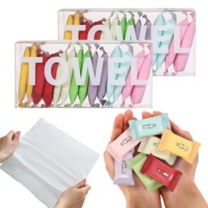 Lot de 28 serviettes compressées portables, serviettes jetables pour le visage, 23,9 x 30 cm, gants de toilette doux et faciles à nettoyer, pour pièces de monnaie en plein air, voyage, camping, (LinSF, neuf)
