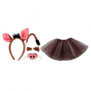 BAZEITFLOW Ensemble De D&eacute;guisement Cochon Gar&ccedil;on Et Filles 4 Pi&egrave;ces Serrage-t&ecirc;te Oreilles Nez Queue Jupe Douce Pour Carnaval F&ecirc;te Halloween (KINING, neuf)